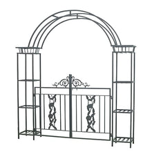 MELPHI Metal Garden Arbor, Garden Arch with Gate, Planter Boxes for Climbing Vines, Ceremony, Weddings, Party, Garden, Backyard, Lawn (Size : 219cm)