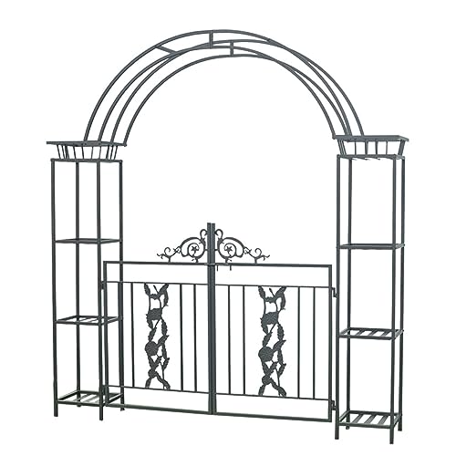 MELPHI Metal Garden Arbor, Garden Arch with Gate, Planter Boxes for Climbing Vines, Ceremony, Weddings, Party, Garden, Backyard, Lawn (Size : 219cm)