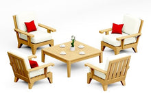 WholesaleTeak Teak Wood 5 Pc Lounge Chair Set: 4 Lounge Chairs & Square Coffee Table with Cushions in Outdoor Fabric #5404 Canvas Natural