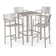Noble House Cape Coral 5 Pc Aluminum Bar Set with Grey Tempered Glass Top