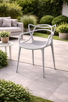 2xhome Modern Dining Chair | Stackable Indoor or Outdoor Entangled Side Chair | Weather Resistant Plastic for Kitchen, Patio, Restaurant, Yard, Porch, Balcony (Set of 6, Gray)