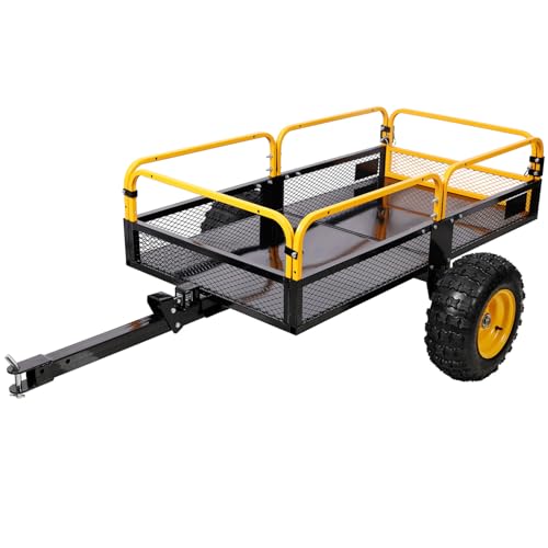 HOYOC 1000Lbs Heavy Duty Steel Garden Cart, Pull Behind Steel Yard Wagon Dump Trailer with Removable Mesh Sides, for ATV UTV Lawn Mower Tractor Yard Garden Farm Hauling,1000Lbs