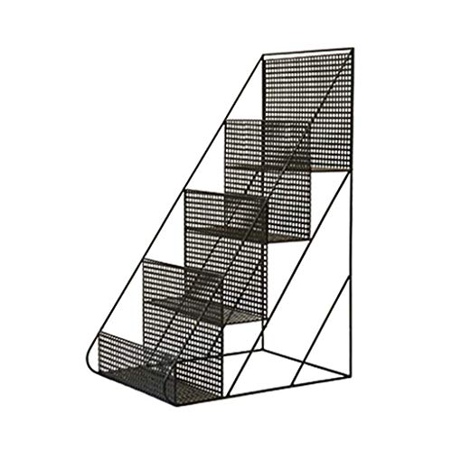 Rack Creative Wrought Iron Mobile Office Flower Stand Simple Living Room Floor Newspaper Rack (Color : Black Size : 35.5 47.5 72CM)
