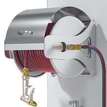 Stainless Steel Water Hose Reel with Garden Hose, Hand Crank Retractable Hose Reel Swivel Bracket Hose Storage Holder, Wall/Floor Mount Hose Rack with Gun and Hose Connector( 15M Water Pipe Reel Set)