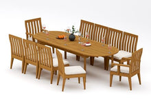 TeakStation 10 Seater Grade-A Teak Wood 11 Pc Dining Set: 118" Double Extension Oval Table and 10 Caranas Chairs (2 Arm & 8 Armless Chairs) #31Ca2602