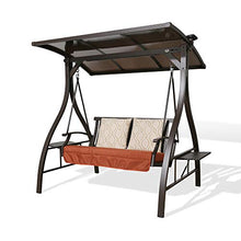 PATIO TREE 2-Seat Porch Swing Glider, Outdoor Adjustable Canopy Swing Chair with Tray and Sunbrella Pillows for Patio