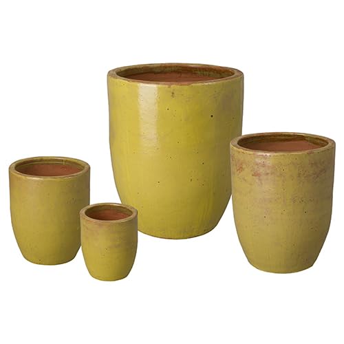 Emissary Yellow Ceramic Round Planters Set of 4 with Drainage Holes (15in, 20.5in, 26.5in, 33.5in)