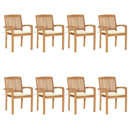 XHNIFBN Teak 8-Stack Dining Chairs 22.6"x23.6"x35.4", Cushioned Outdoor/Indoor Wood Seats for Patio, Balcony, Bistro