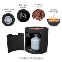 Real Flame Aegean 24" Round Propane Gas Fire Pit Table with Hidden Tank, 50,000 BTU, Powder-Coated Steel, Push-Button Ignition, Lava Rock, Storage Cover, Stainless Steel Burner with Lid - Black