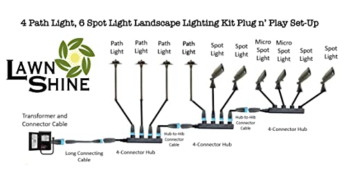 LawnShine Premium Brass Landscape Lighting Kit - 4 Path Lights, 6 Spot Lights with LED Bulbs Bronze