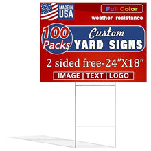24"X18"Pack of 100, Custom Yard Signs | Double Sided,4mm Weatherproof Corrugated Plastic, with Metal "H" Stake,Outdoor Customizable Sign Cutout, Made in USA