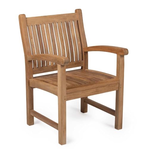 Ash & Ember Savannah Grade A Teak Square Back Arm Chair, Gently Curved Seat and Back, Indoor Outdoor Lounge Chair, Chairs for Patio Furniture Set, Weather-Resistant Outdoor Furniture