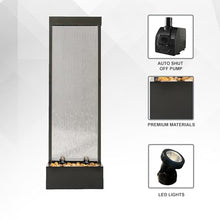 XBrand 68 in H Freestanding Modern Indoor/Outdoor Waterfall Fountain w/Decorative Rocks, LED Lights & Auto-Shut Off Pump, Aluminum/Clear Glass, Black