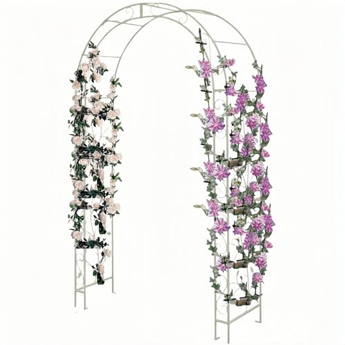 Metal Round Garden Arch for Wedding Ceremony Outdoor Gazebo Frame with Flower Stand and Backdrop Decoration Ideal for Proposals Anniversaries and Parties(White,1.5 * 2.2m)
