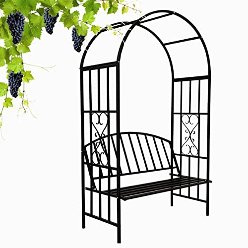 Gyken Garden Bench Arbor, Heavyweight Steel Arch, Trellis Arbour Archway for Backyard Entrance, Easy to Assemble, Outdoor Climbing Plant Pergola, 6.9ft x 3.8ft 2 People Seat