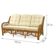 Wickerix Malibu Lounge Three-Seater Sofa Natural Rattan Wicker Handmade Design (Cream Cushions, Colonial)