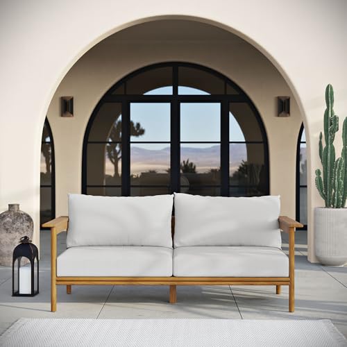 Modway Wren Teak Wood Outdoor Sofa in Natural Sail