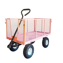 USZWBY Heavy Duty Garden Cart - Mesh Steel Dump Trailer Tow, 4-Wheel Outdoor Yard Wagon for Lawn & Gardening, Pink, 96X50X55Cm - Durable & Versatile Tool for(Pink-96X50X55Cm)