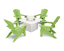 Polywood Nautical 5-Piece Curveback Adirondack Chair Conversation Set with Fire Pit Table Lime/White