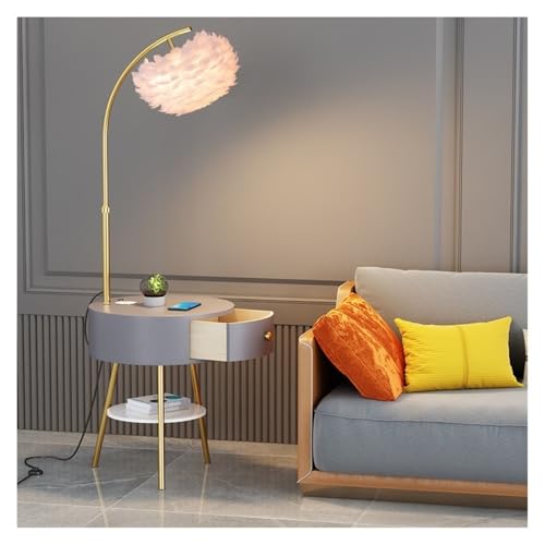 ZHONGCHENGWU Floor Lamp Farmhouse Floor Lamp with Side Table & Drawers, Adjustable Reading Light(Gray)