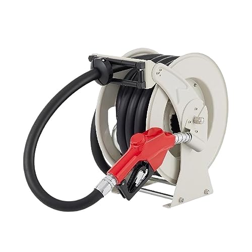 Fuel Hose Reel 33-66 FT Retractable Diesel Cord Reel W/Automatic Refueling Gun for Garden Watering Car Tank Truck Washing Durability, Efficience(50 ft 0.75 inch)