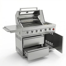 GDFStudio 75300 BTU 6-Burner Gas Grill Island, Deluxe SS304 Stainless Steel Outdoor BBQ Station with Rotisserie, Granite Countertop, Propane/Natural Gas, 46‘’, Silver