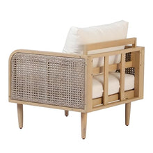 Christopher Knight Home Andy Patio Acacia Wood Club Chairs Set of 2, Comfy Lounge Chair Outdoor with Rattan-Woven Armrests, Patio Armchairs with Cushions for Backyard, Light Teak+Light Brown+Cream