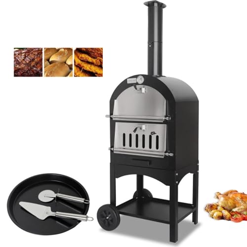 NEONMAN Outdoor Pizza Oven pizza oven outdoor pizza outdoor ovens 2-Layer Wood Fired outdoor oven with 2 Removable Wheels Built-in Thermometer Portable Pizza Oven Heater for Barbecue Picnic Camping