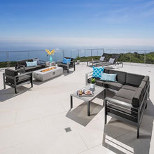 Christopher Knight Home Cape Coral 11-Piece Outdoor Aluminum Conversation Set with Chaise Lounge and Fire Table Gray + Dark Gray + Light Gray