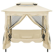 KGTKGTYER Gazebo Swing Bench with Canopy and Curtains, Convertible Outdoor Porch Garden Patio Seat Bed, Cream White