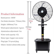 RJYYYDS High Velocity Outdoor Misting Fan, 26/30in Patio Spray Fan with 42L Water Tank, 3 Speed Settings, Adjustable Mist, 90° Oscillation for Warehouse Cooling,750mm/30in