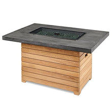 Outdoor GreatRoom Co Propane Fire Pit Table - Darien Gas Fire Pits for Outside Patio - 44 Inch Rectangular Everblend Concrete Firepit Fire Table, Wood Base, Glass Tabletop Cover, 55,000 BTU - Grey