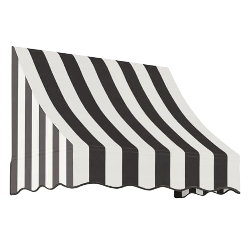 Awntech 4' Nantucket (52.5"-31"-24") Curved Slope Fixed Awning, Black/White Stripe