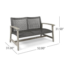 Seeheool Hampton Outdoor Acacia Wood Wicker Loveseat, Patio Furniture Conversation Set for Backyard