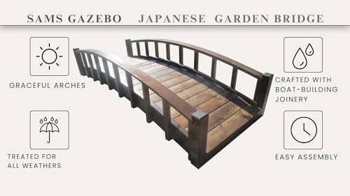 SamsGazebos Japanese Style Arched Wood Garden Bridge 8-Feet Brown