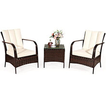 DUYHBAWRS 3 PCS Patio Rattan Furniture Set Coffee Table & 2 Chair with Cushions Comfortable and Breathable(C)