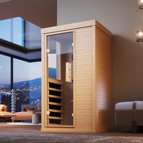 SunSwell Wood Infrared Sauna,1 Person Traditonal Sauna with Reading Light