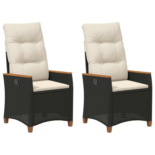 HGFDVCMR Set of 2 Reclining Outdoor Garden Chairs, Black Rattan Armchairs
