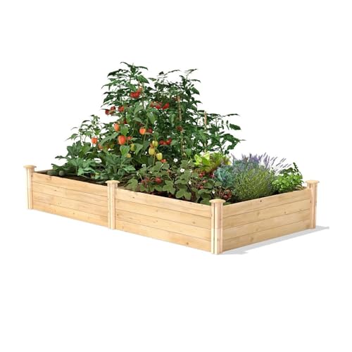 Saranya Rustic Cedar Raised Bed Planter Box Natural Wood 96" L x 48" W x 14" H