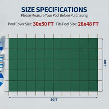 Reinforced Pool Safety Cover with 0.3mm mesh and Blocks pinecones for Concrete courtyards, Premium Swimming Pool Barrier with Adjustable Tension for Villa Gardens (Green-30x50ft)