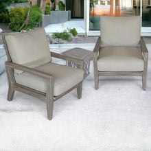 Courtyard Casual Surf Collection 3 Piece Bistro Set with Side Table and Club Chairs Driftwood Gray