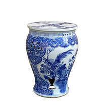 Orientliving Chinese Blue & White Porcelain Flower Birds Large Round Stool Table