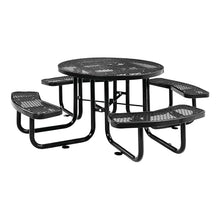 LAUCO 46-Inch Round Metal Picnic Table with Attached Benches, Black Thermoplastic Coated, Expanded Metal Construction, 1000 lb Capacity, Outdoor Use 36035