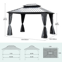 DWVO 10x12ft Hardtop Gazebo Double Roof with Nettings and Curtains Grey
