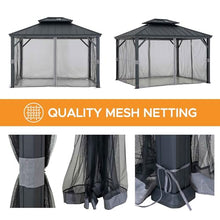 Sunjoy Hardtop Gazebo 10x12 ft Outdoor Patio Aluminum Frame with Solar Panel and Netting Black