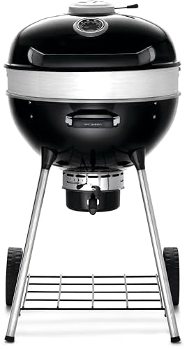 Napoleon PRO22 Professional Charcoal Kettle Grill, Black, Porcelain-Enameled Lid and Bowl, Chrome-Plated Cooking Grid