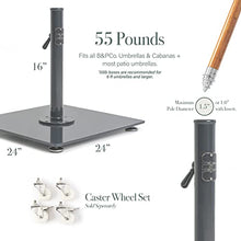 Business & Pleasure Co. Vintage Black Umbrella Base - Perfect for The Patio Table or Pool - Heavy Outdoor Square Metal Stand - Fits Beach, Market, & Patio Umbrellas - 55 lbs