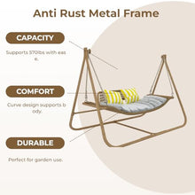 JESE Hammock Swing Chair with Stand & Cushion – Anti-Rust Wood-Colored Frame, 570 lbs Oversized Double Hammock Chair, Suitable for Indoor, Outdoor, Patio, Bedroom, Balcony