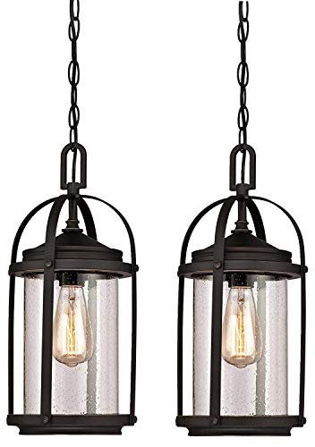 Westinghouse Grandview One-Light Outdoor Pendant, Oil Rubbed Bronze Finish with Highlights and Clear Seeded Glass 2 Pack