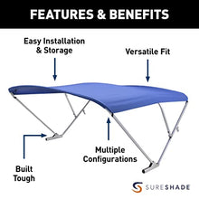 SureShade Power Pontoon Bimini Top - Clear Anodized Frame Pacific Blue